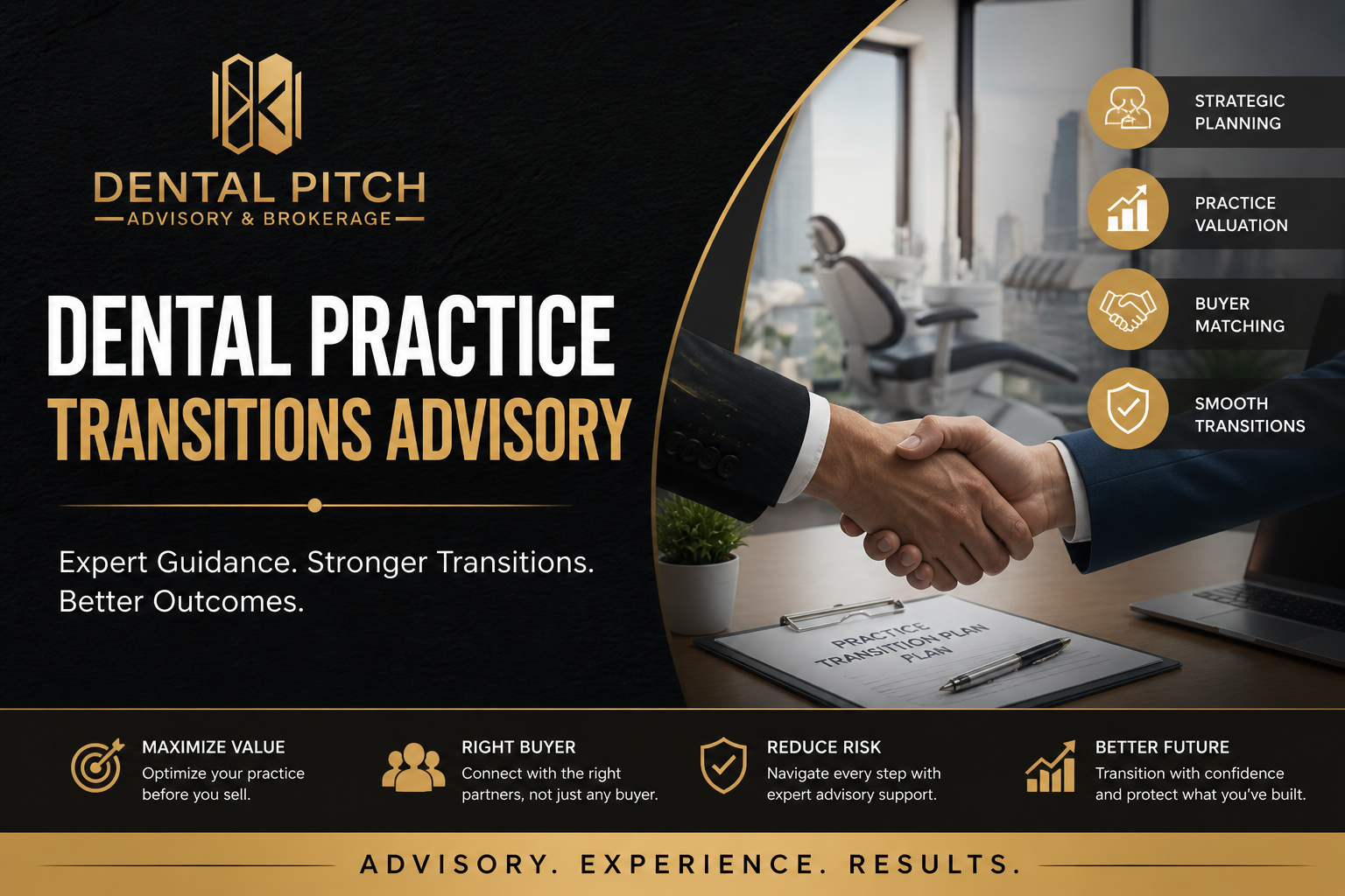 Dental Practice Transitions Advisory Dental Pitch banner for dental practice sales and valuation support